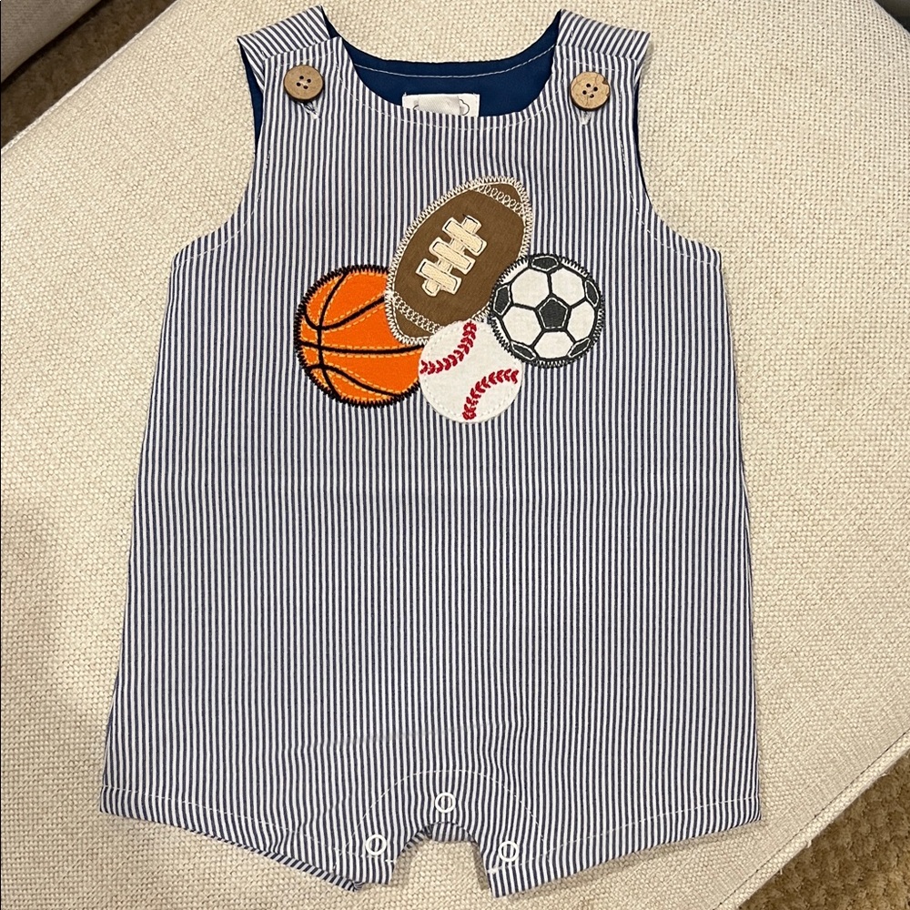 Mud Pie Blue and White Sports Romper One Piece 3-6 months